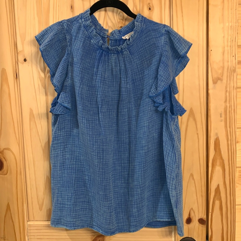 Jodifl Blue Ruffle Top Size Large